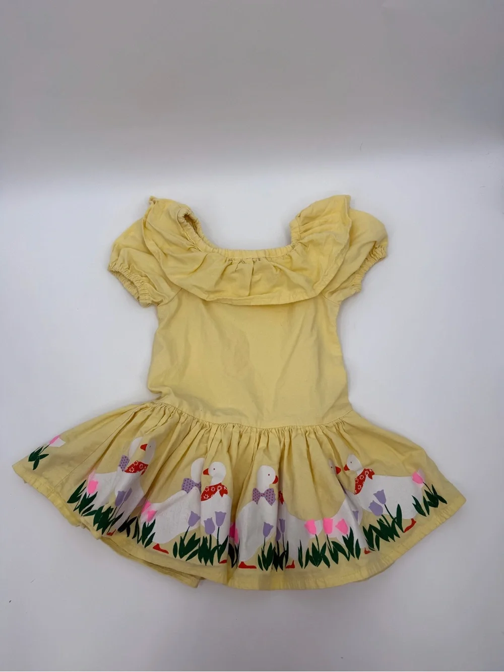 Ann Labay Originals Vintage Girls Yellow Geese Dress 3T 4T Cottagecore Ruffle